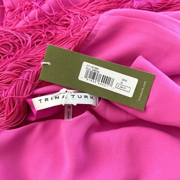 Trina Turk Bright Pink Gull Asymmetric One Shoulder Fringed Hem Dress NWT New M - Picture 6 of 6